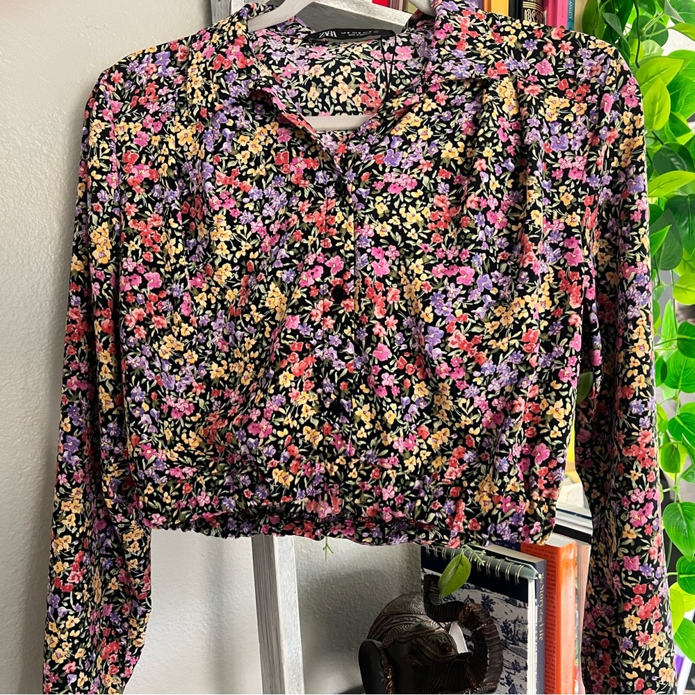 Floral Women's Top - Black, Pink, Yellow